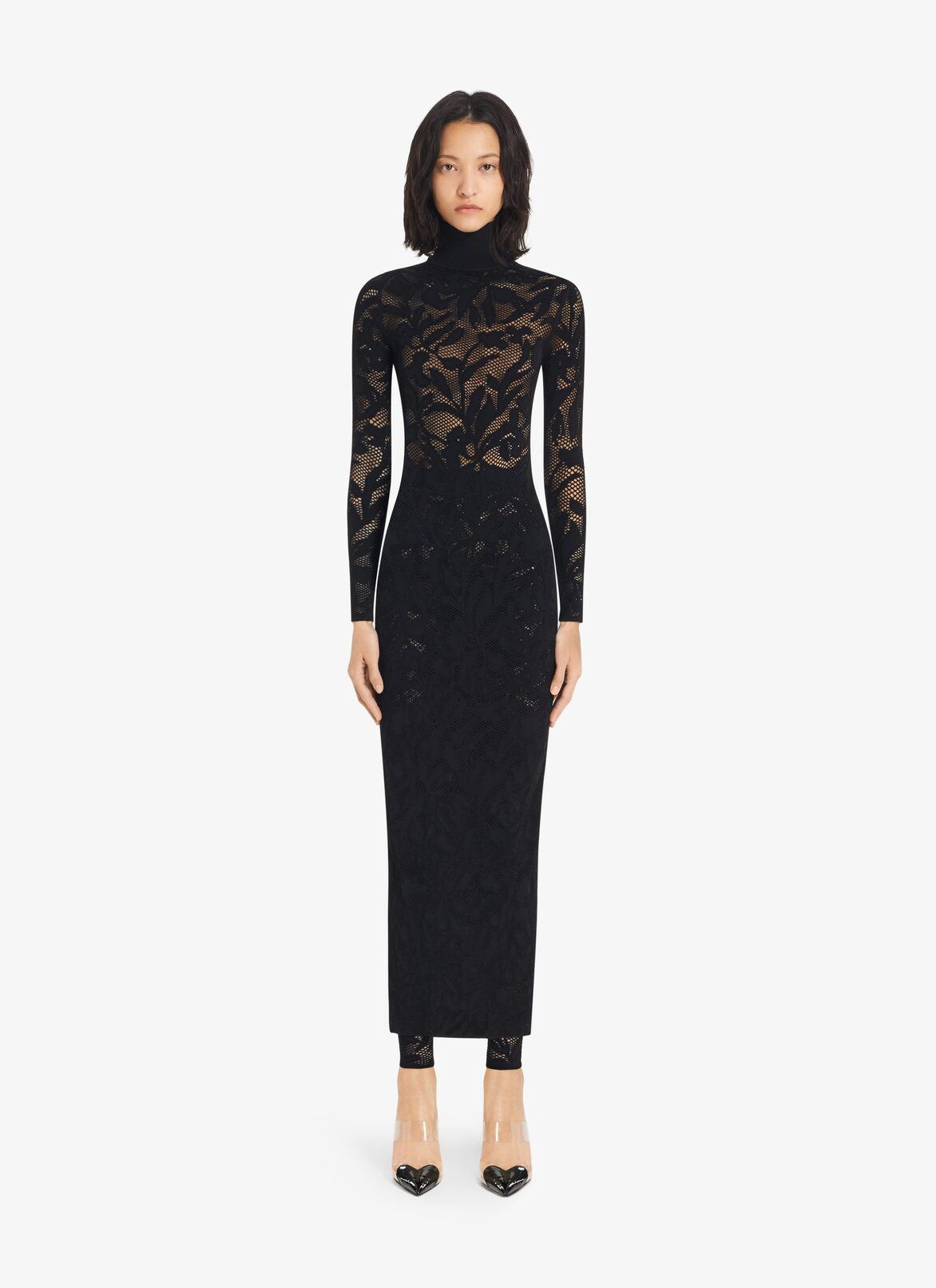 Long dress in strech lace ALAÏA BLACK LONG DRESS IN STRECH LACE
